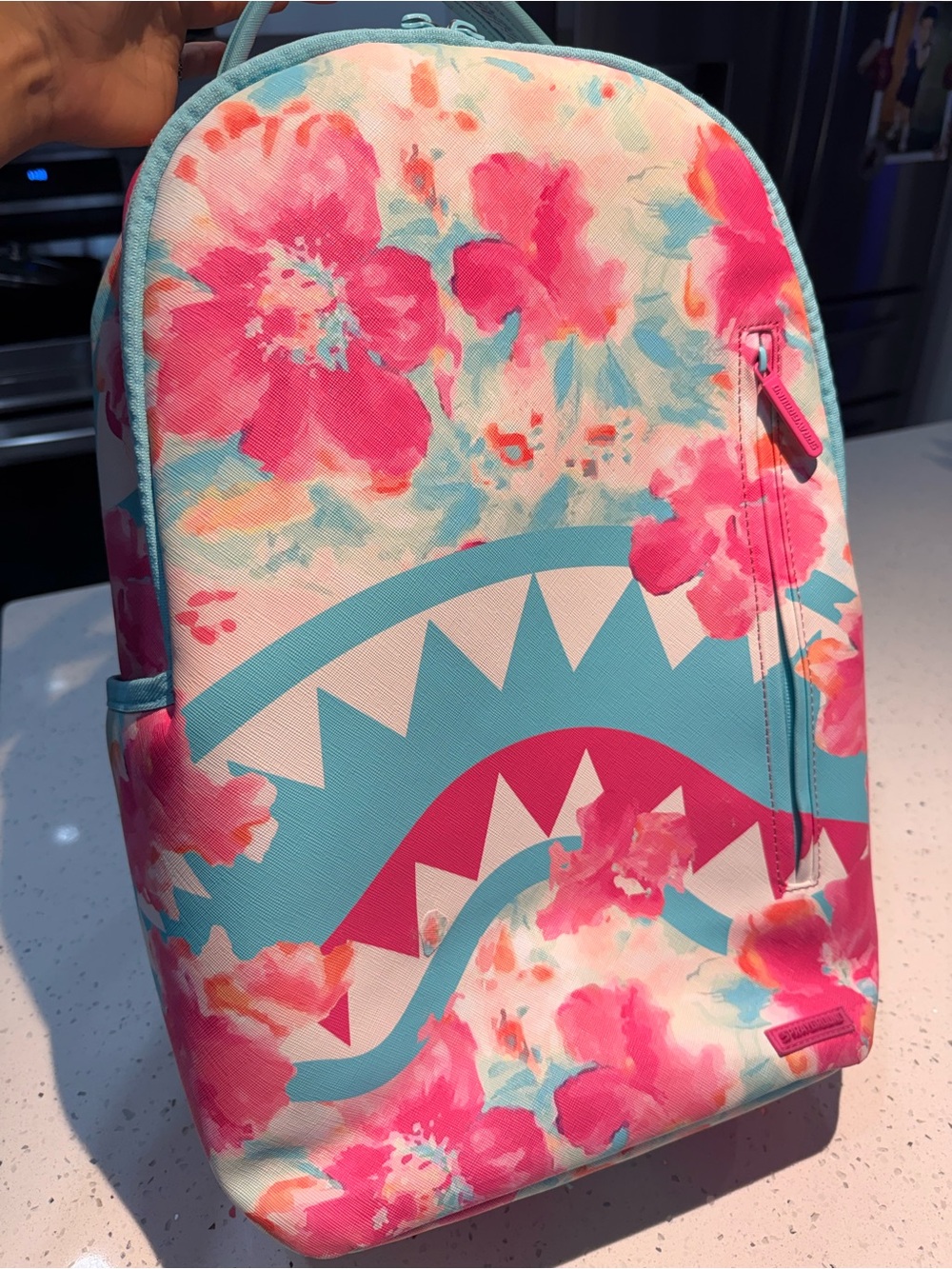 Sprayground limited edition Floral Shark Mouth Backpack in Pink & Aqua